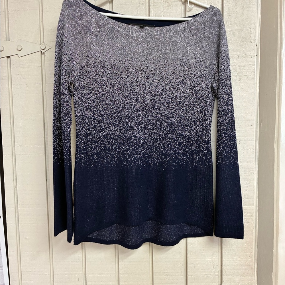 White House Black Market Navy and Gray Ombre Long Sleeve Top